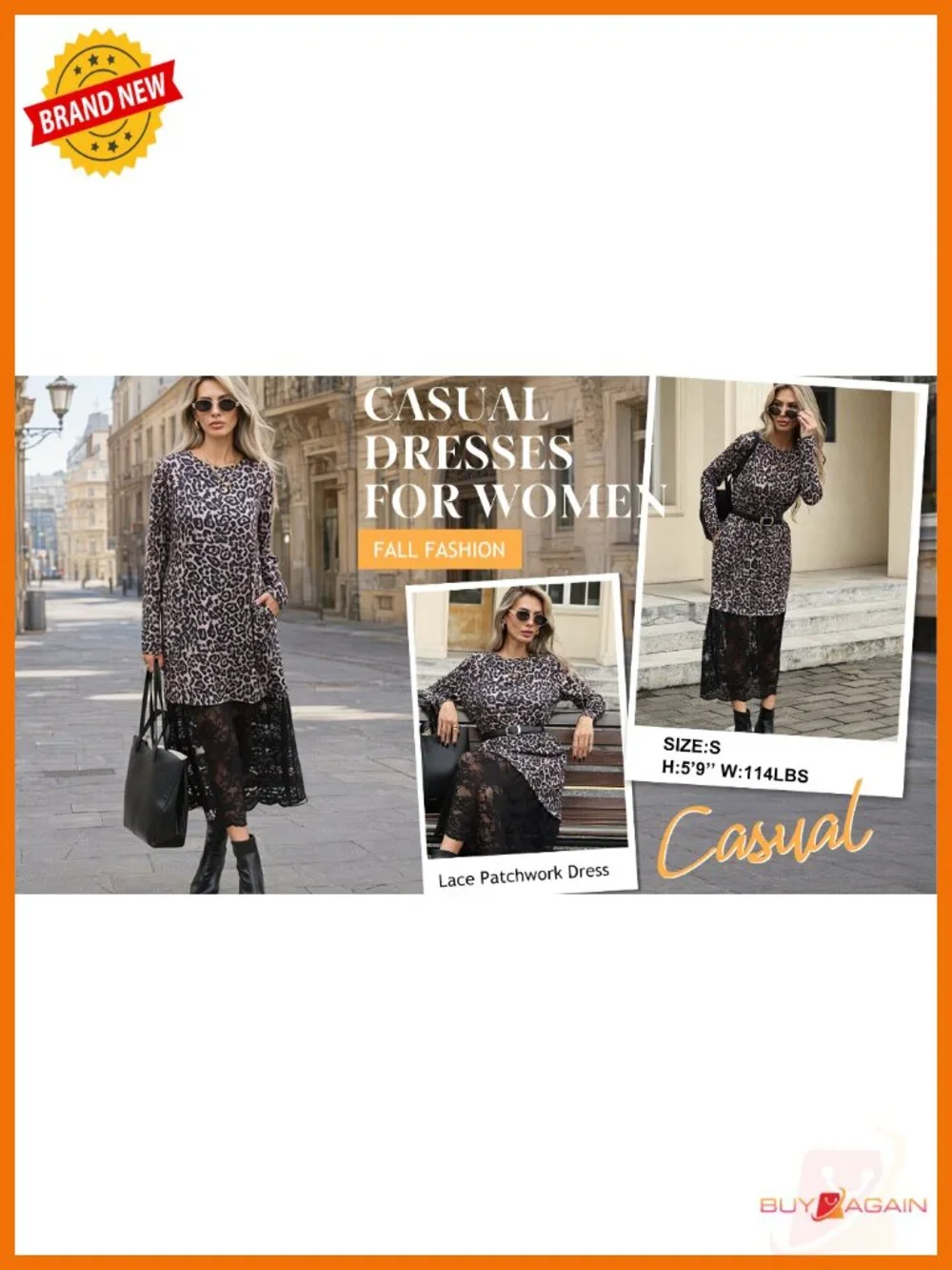 Midi Dress Long Sleeve Lace Patchwork Fall Wedding Guest